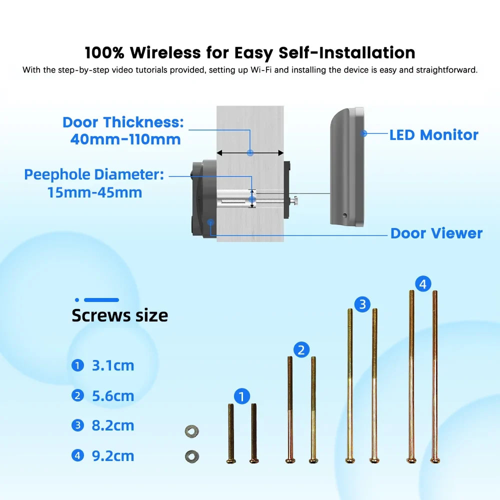3MP Smart Life Tuya 1080P WiFi Door Bell Eye Peephole Camera 5000mAh Battery PIR Motion Detector IR Alexa Google Digital Viewer